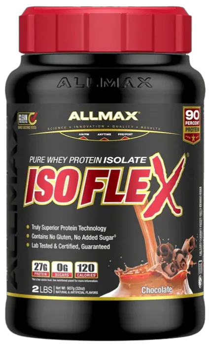 AllMax IsoFlex whey isolate protein powder tub